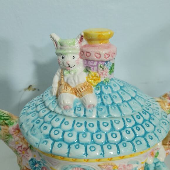 Vintage Mercuries Ceramic Bunny Garden Children Teapot 8.2"x6.3"x4.2"  3426-1B9 - Picture 2 of 7